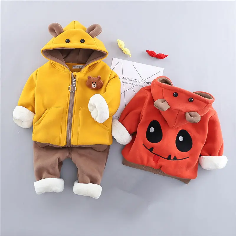 

Winter Baby Girl Boy Clothing Sets Kids Tracksuits Infant Clothes Suits Cartoon Thick Warm Coats Pants 2pcs Toddler Boys Outfits