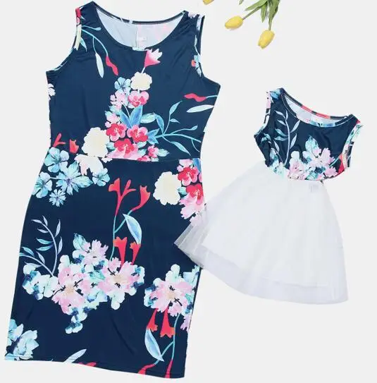 Летние платья для мамы и дочки; одинаковые комплекты для всей семьи; одежда «Мама и я»; платье «Мама и дочь»; одежда - Цвет: D