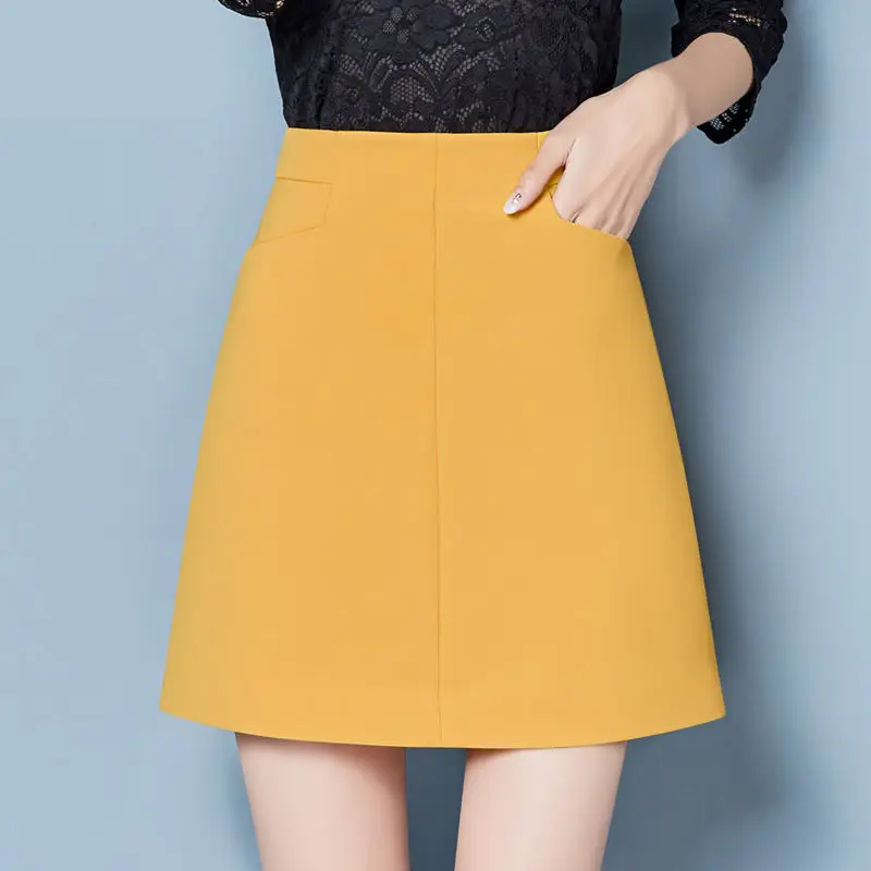 

Women Spring Summer Skirt High Waist Simple Solid Color A-line Skirt with Shorts under it Female E3213