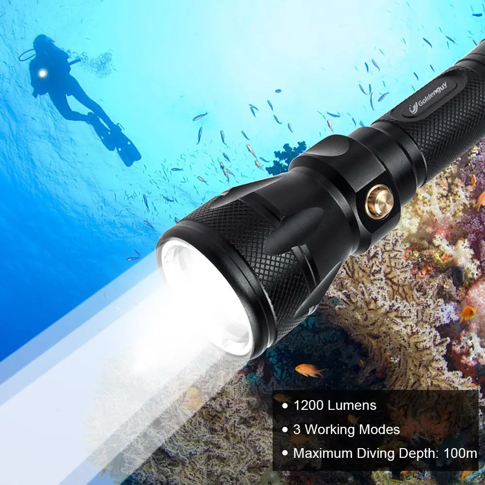 DaskFire Scuba Diving Light 1200LM Cree Xml-L2 100m Underwater Diving Lights Waterproof Submarine Light Handheld Dive Torch