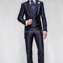 Индивидуальные Горячие темно-синие костюмы жениха двубортные приталенные смокинги лучшие мужские Женихи вечерние свадебные куртки+ брюки+ галстук+ жилет