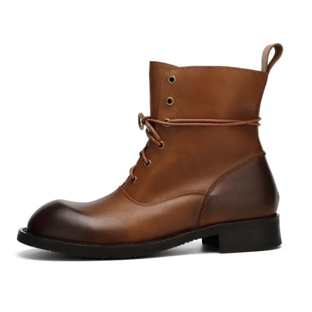 Autumn Winter Man Round Toe Boots Retro Genuine Leather Lace Up Motorcycle Boots Brand Fashion