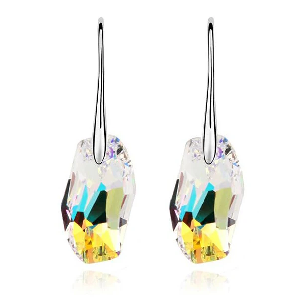 Женские длинные серьги капли с австрийскими кристаллами Swarovski цвет белый золотой