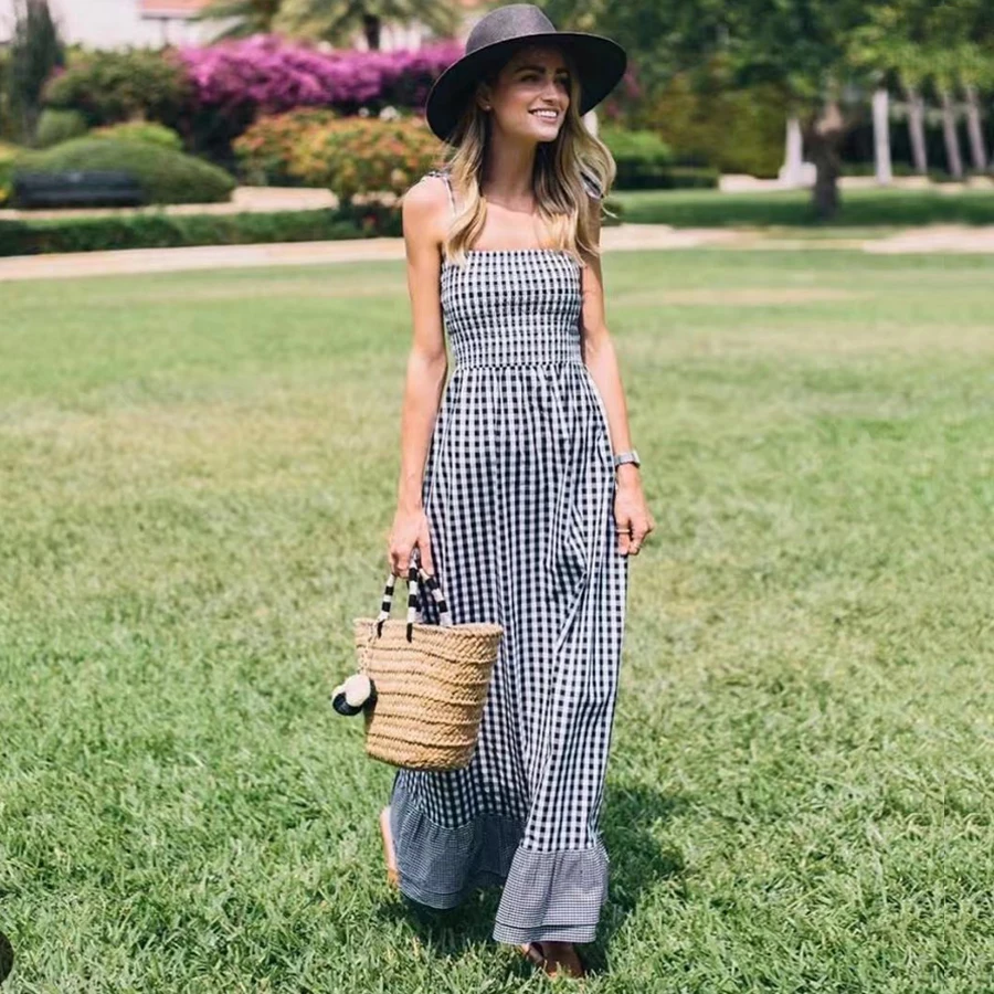 

boho women dress Gray lattice summer dresses vintage strap sleeveless waistless elegant party Sweet pastoral style long Dressese