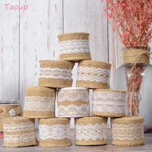 Taoup DIY 2m cinta de arpillera Vintage boda ceremonia Sisal encaje corte yute Hessian rústico bodas y eventos favores de la fiesta de cumpleaños