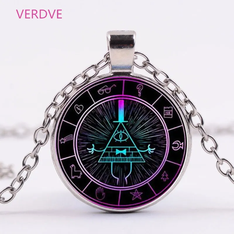 

3 Colors Glass Necklace Steampunk Drama Gravity Falls Mysteries BILL CIPHER WHEEL Time Gems Pendant Necklace