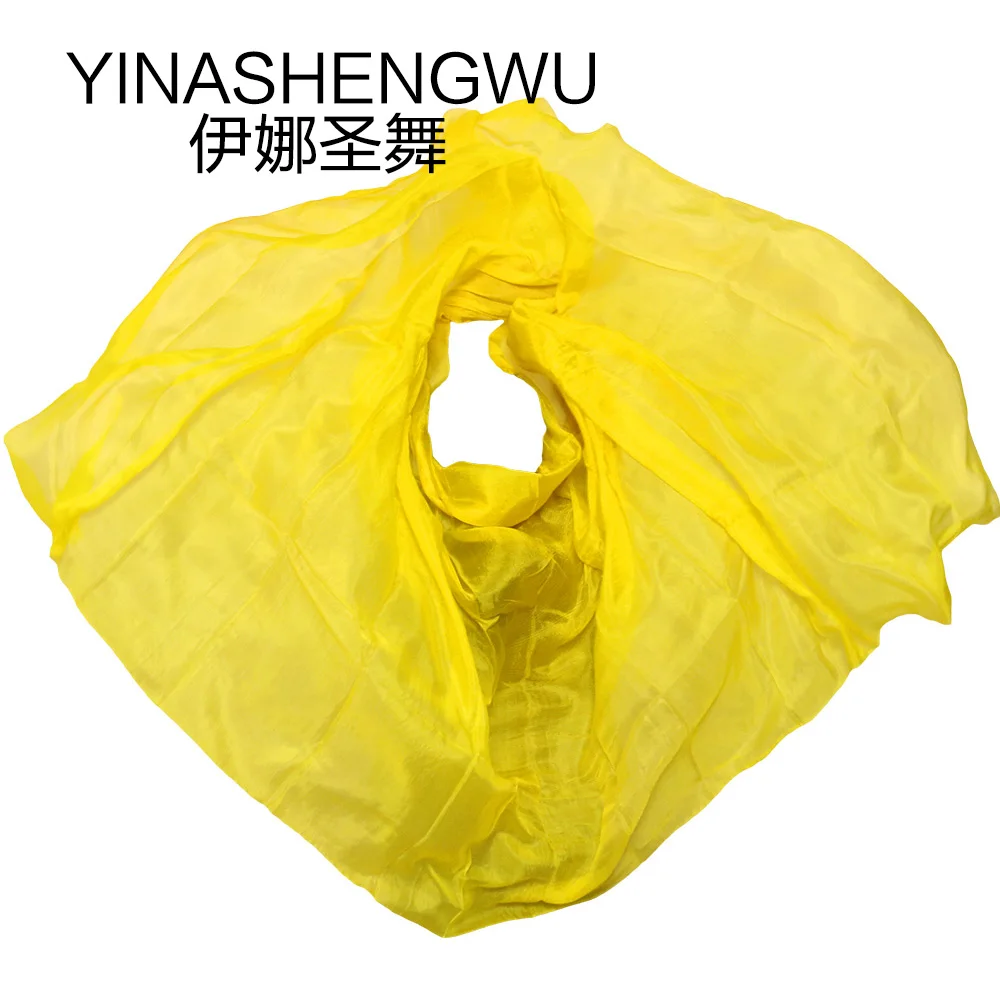 Silk Belly Dance Veils Shawl Scarf Pure Yellow Color Belly Dance Practice Performance Silk Veils