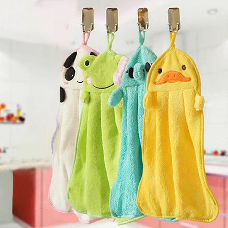 Soft Plush Cartoon Animal Hanging Wipe Bathing Towel Child Nursery Hand Towel