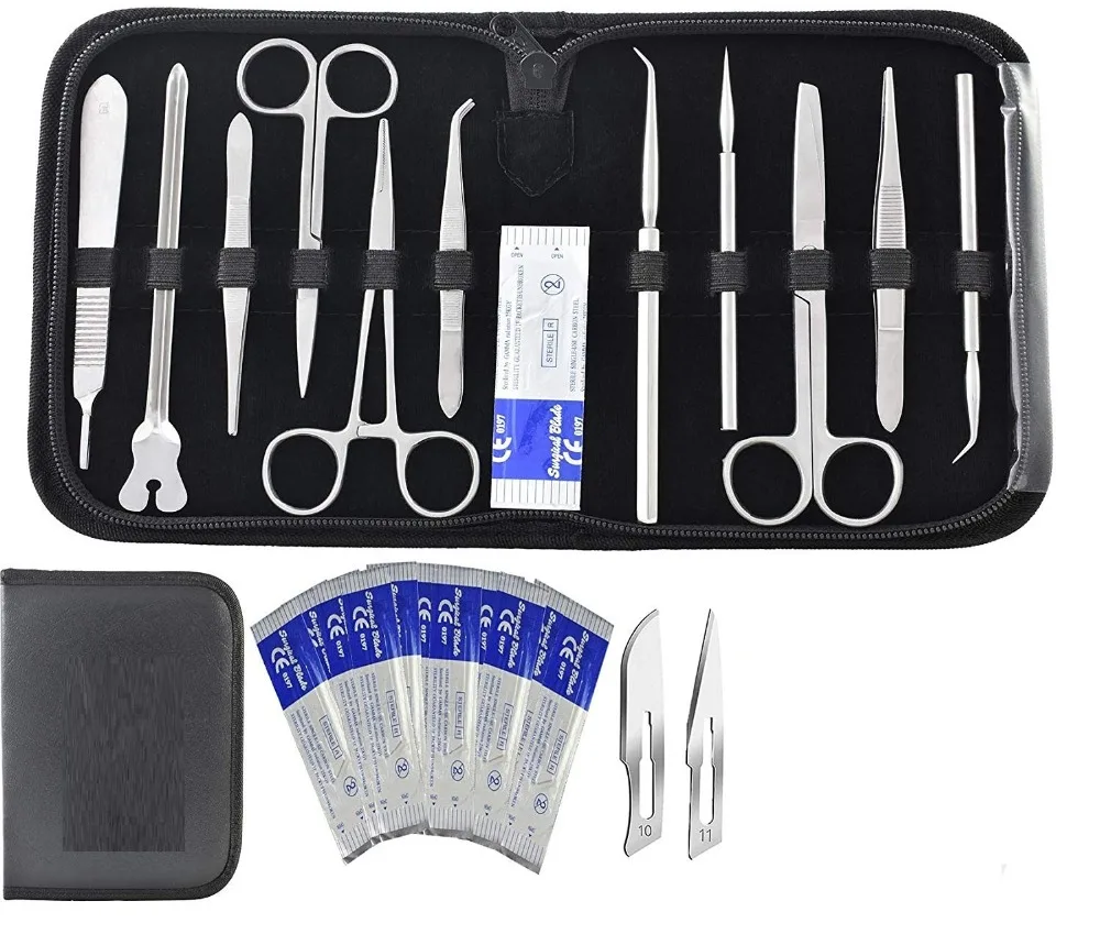 

22 Pcs Advanced Dissection Kit For Anatomy Biology Nurse Student Kit With Scalpel Knife Handle - 11 Blades Black Case-Lab Veter