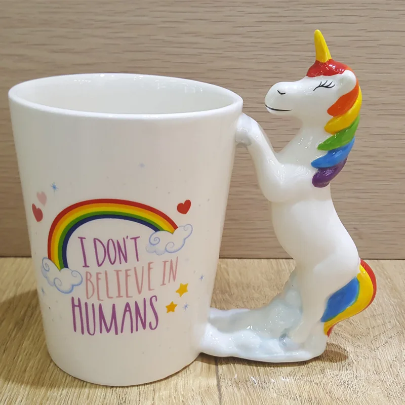 New Unicorn Mug 3D Ceramic Coffee Cup Children Girl Boy Cute Creative