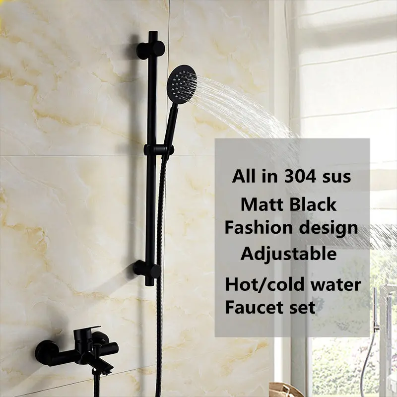 New Bathtub Faucets Luxury Matte Black SUS Bathroom Faucet Mixer Tap Wall Mounted Adjustable