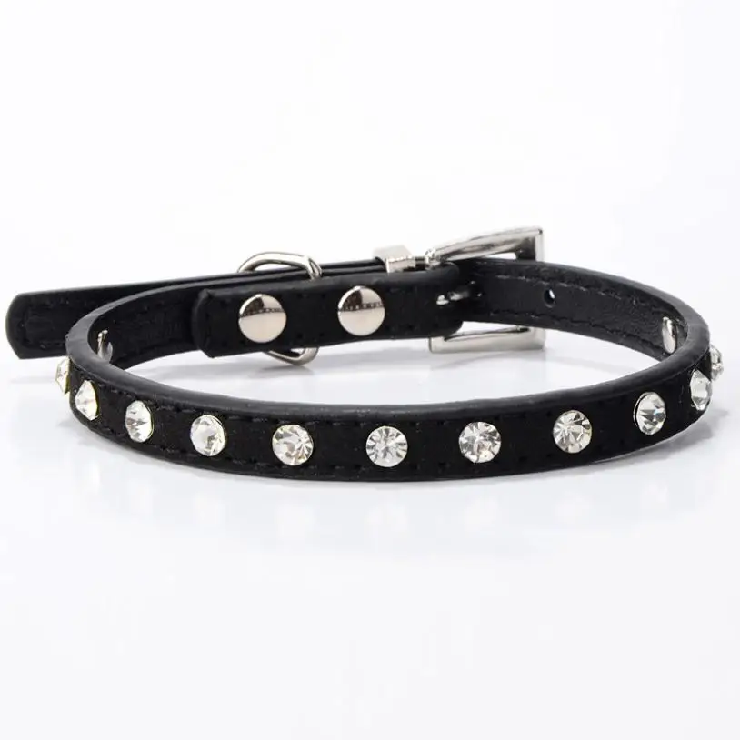 

Small Dog Collar Pet Supplies Pet Collar Necklace Leather Adjustable Leather Rhinestone Diamond Decoration Dog Belt #820