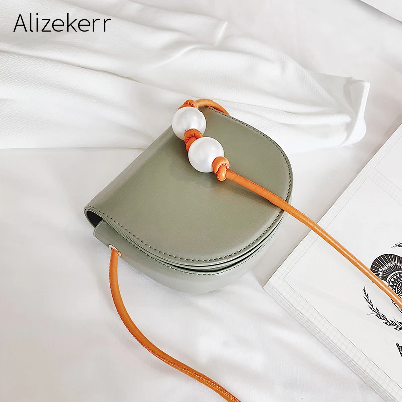 

Ins Women Pearl Beaded Saddle Shoulder Bag Women Summer New Korean Chic Cute Small Messenger Bag Light Thin Shoulder Strap Girls