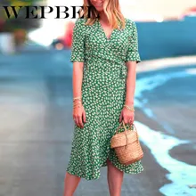 WEPBEL, цветочные, женские, половина рукава, v-образный вырез, шикарные сексуальные платья, летняя одежда, для вечеринки, элегантное, до середины икры, Повседневное платье