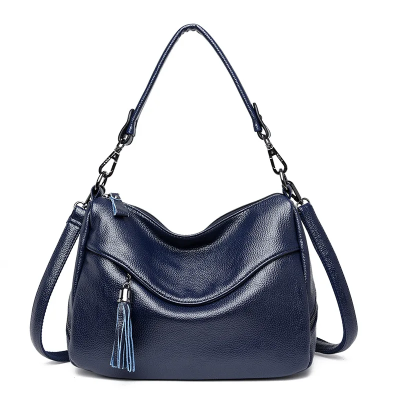 

Women's Genuine Leather Handbags Cow Leather Tassel Shoulder CrossBody Bag Messenger Bag Big Size Hobos Women Bags Ladies