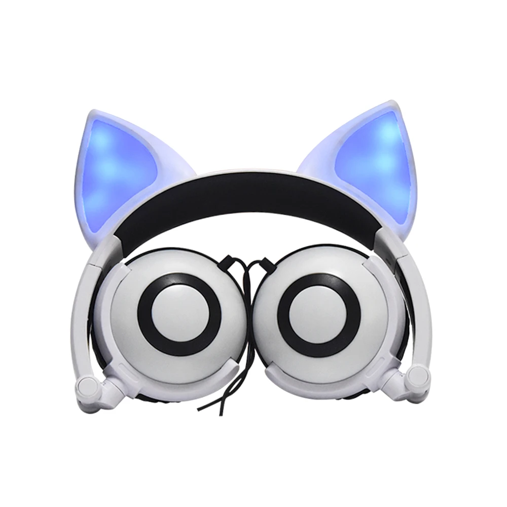 Foldable Fox Ear Headphones Flashing LED Lights for PC Laptop 3 5mm AUX Over ear Headset Adjustable Headband Kids Earphone