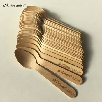 

100 Personalized Company Ceremony Party Favor Spoons Vintage Disposable Wooden Cake Dessert Spoons Ice Cream Taster Spoons
