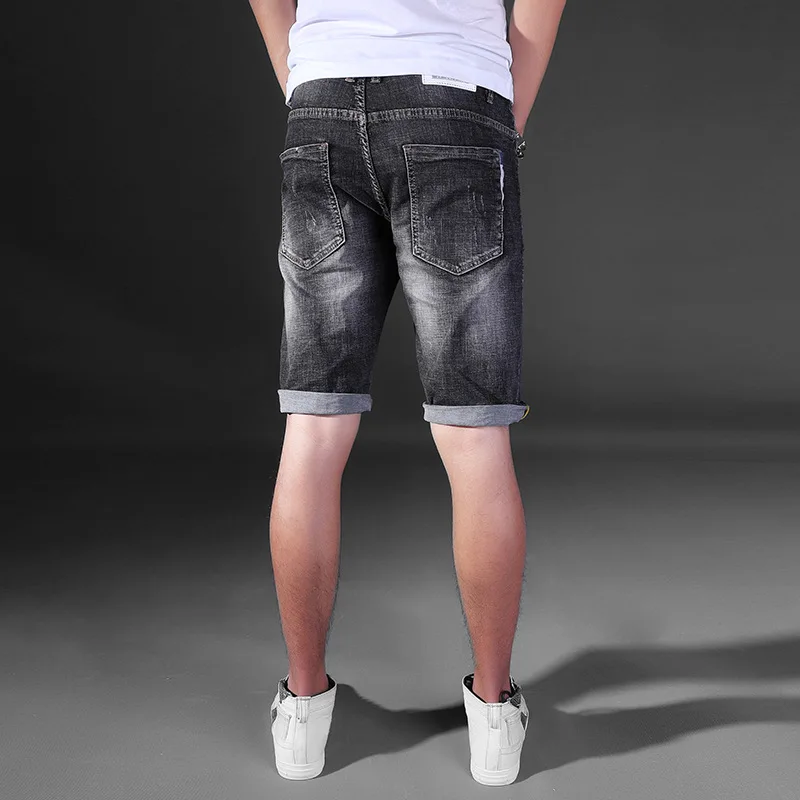 Джинсовые шорты мужские лето корейская мода панк стиль Байкер прямые джинсовые брюки по колено Повседневная молния ковбойские мужские короткие