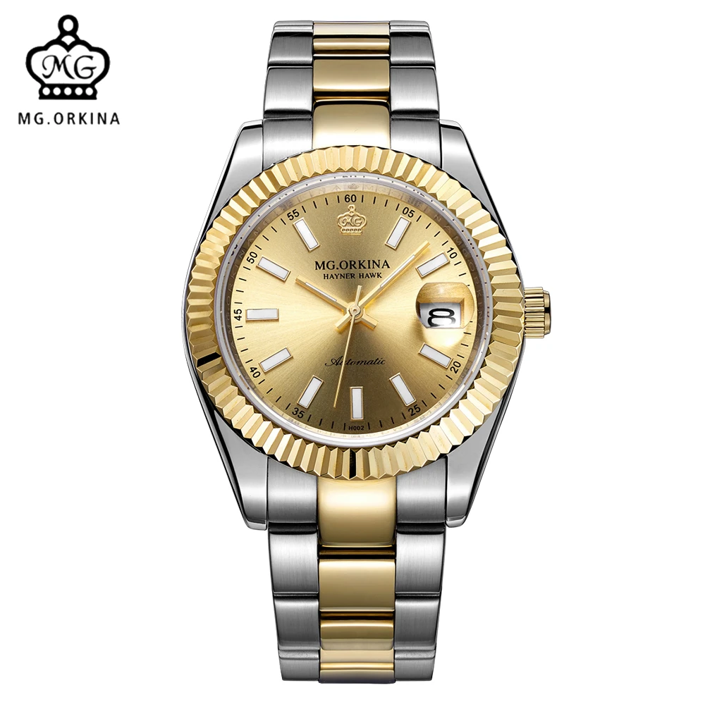 

MG. ORKINA Male Clock Luxury Sapphire Crystal Window Men Watches Auto Date Automatic Mechanical Watch Relogios Masculinos