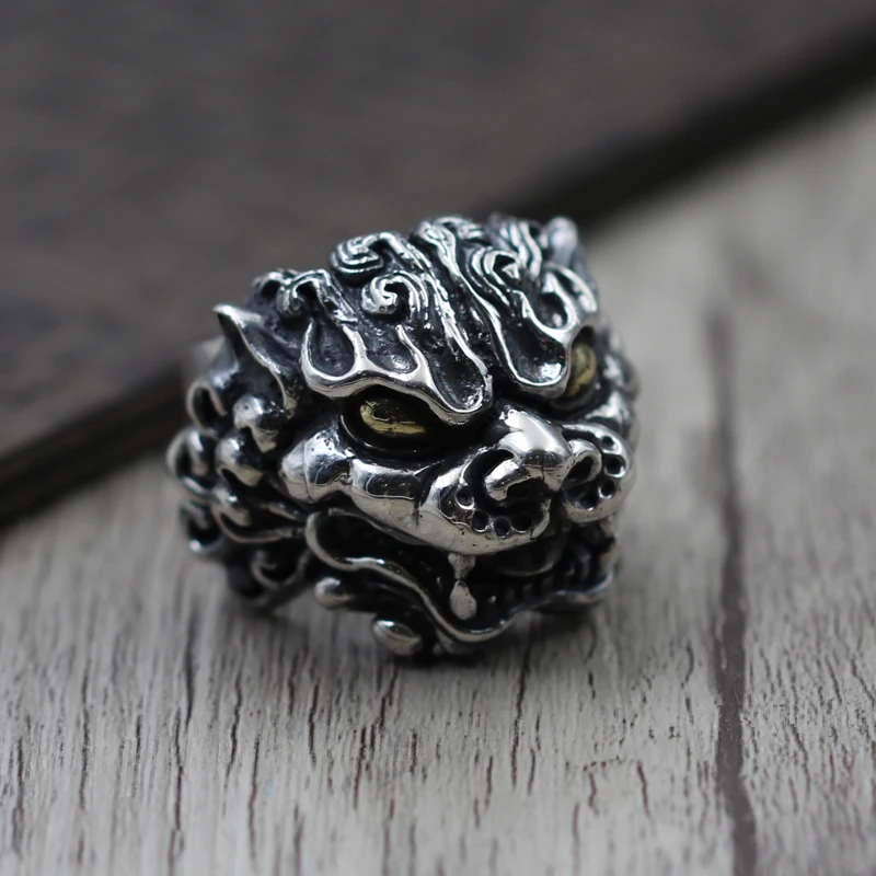 The Thai men carved Tonlion S925 Sterling Silver Ring Ring retro exaggerated personality The Thai men carved Tonlion S925 Sterling Silver Ring Ring retro exaggerated personality