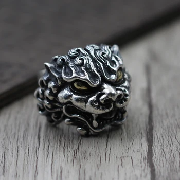 

The Thai men carved Tonlion S925 Sterling Silver Ring Ring retro exaggerated personality