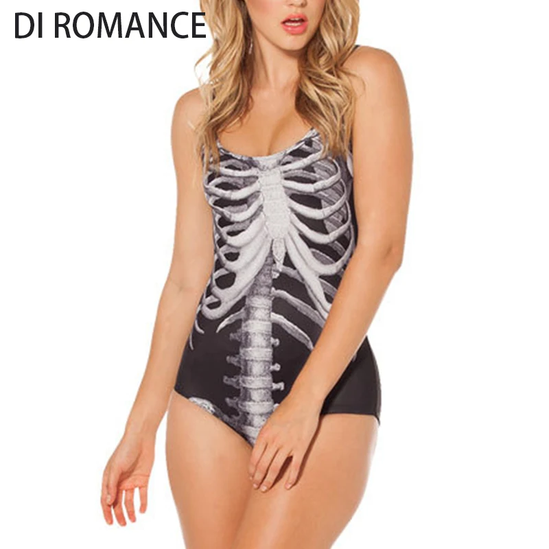 

DI ROMANCE Womens One Piece Swimsuit European Skinny Ribs Black Swimsuit Digital Print Tankinis Backless Swimwear Wetsuit DI175