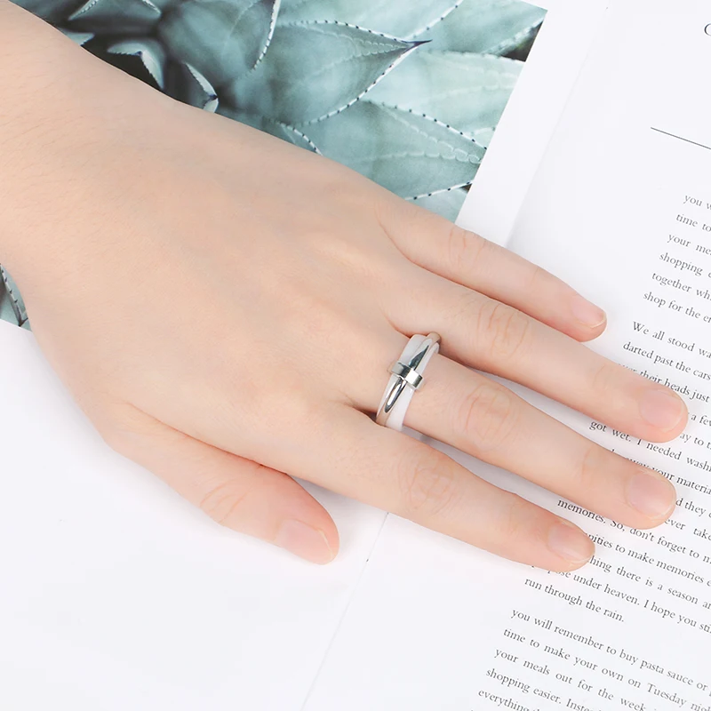 Elegant Women Men Rings Stainless Steel Men Rings With Never Fade Healthy Ceramic Jewelry