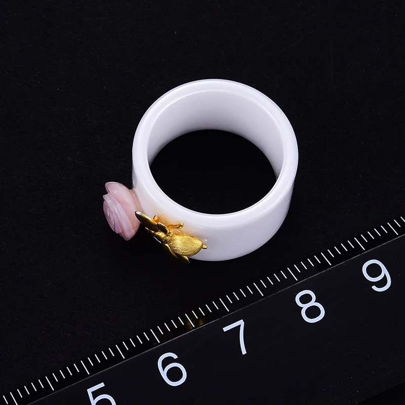 Lotus Fun Solid 925 Sterling Silver Rings for Women Ceramic Bee Rose Flower Silver Ring valentines day gift vintage jewelry