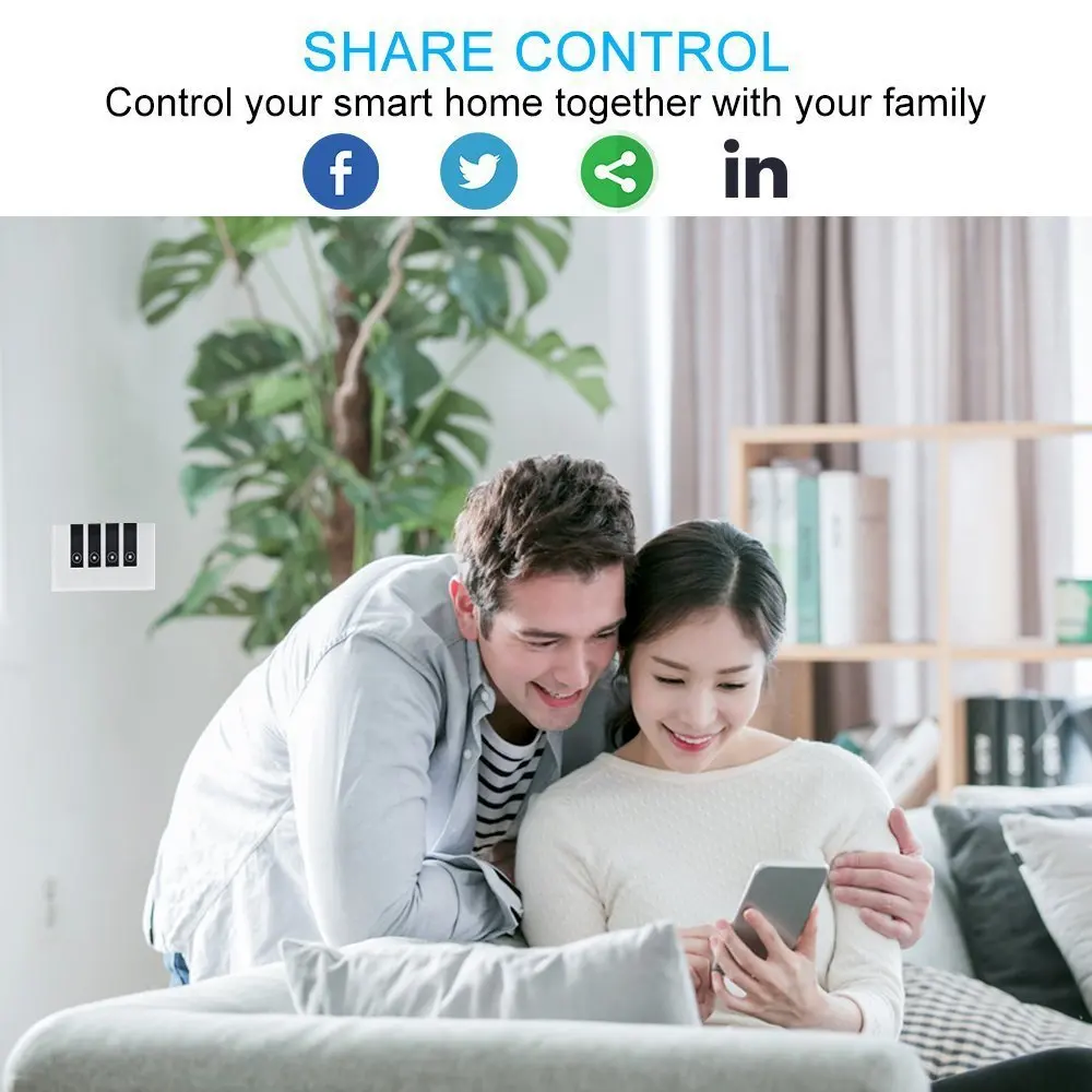  4 Gang WiFi Smart Light Switch Timing/Voice Smart Light Switch Switches Touch In-wall Wireless Plat - 32961402607