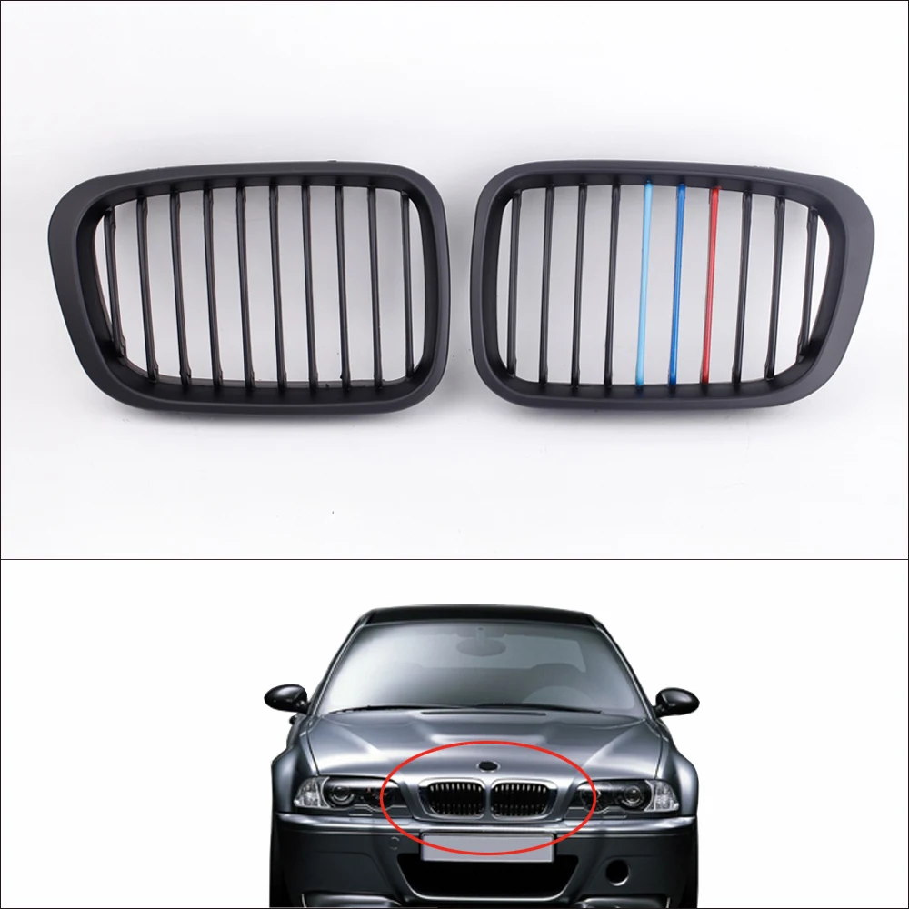 

Hot Sale Car Style 2Pcs Matte Black M-color Front Racing Grilles for BMW E46 3 Series 4 Door 1998-2001