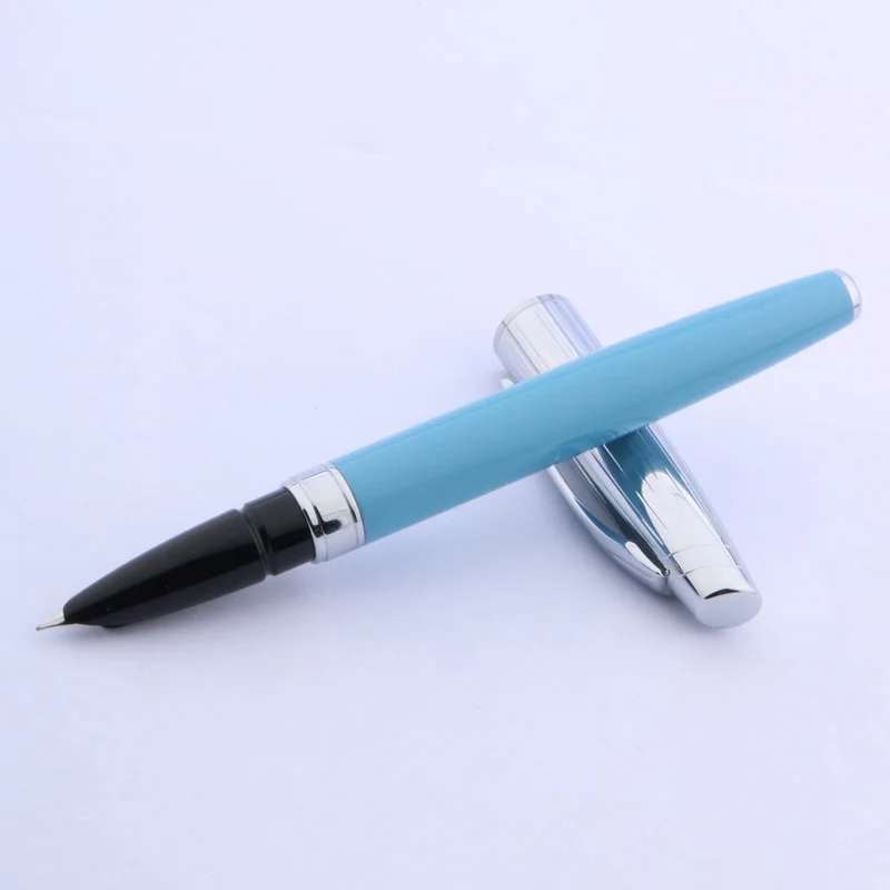 Baoer 100 черная лакированная Серебряная полоска тонкий перьевая ручка - Цвет: Небесно-голубой