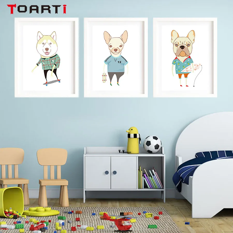 Dogs Wear Clothes Different Style Wall Art Colorful Cartoon Posters&Prints Nursery Painting Modern Pictures Kids Room Home Decor (5)