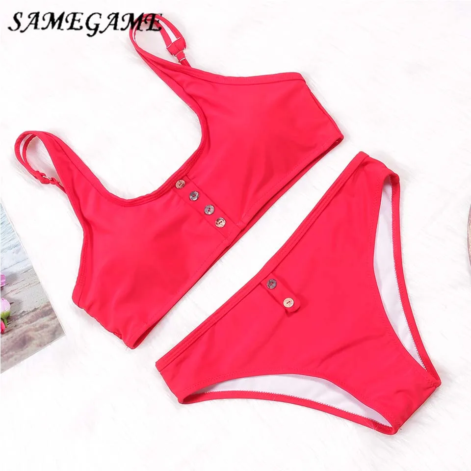 

SAMEGAME 2019 Biquini Push Up New Sexy Solid Women Swimsuit Brazilian Bikini Set Halter Beach Bathing Suit Swim Swimwear