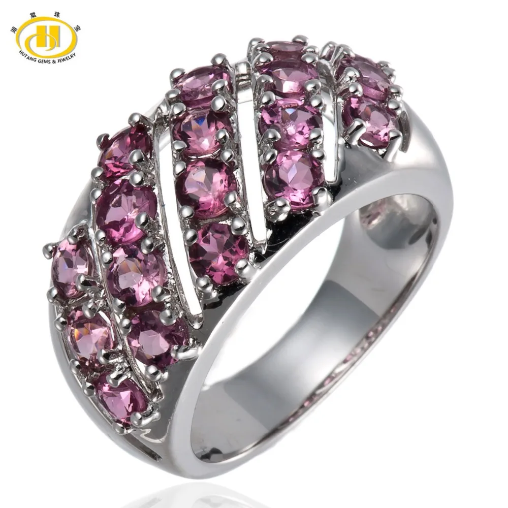 Hutang Natural Pink Tourmaline Gemstone Cluster Ring Genuine 925 Sterling Silver Women Fine Stone Jewelry For Gift New