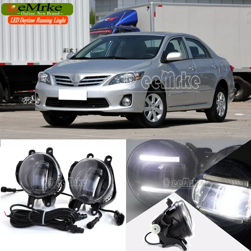 

eeMrke Car Styling DRL For Toyota Corolla 2006 - up 2 in 1 Brighter LED Fog Light Lamp With Q5 Lens Daytime Running Lights