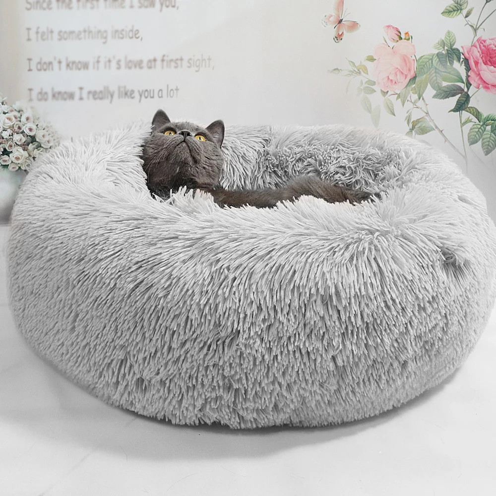 Comfy Plush Pet Dog Bed Hondenmand Washable Round Calming Pet Bed Cushion Sofa Mat Kennel Donut Beds House For Large Dogs Hot