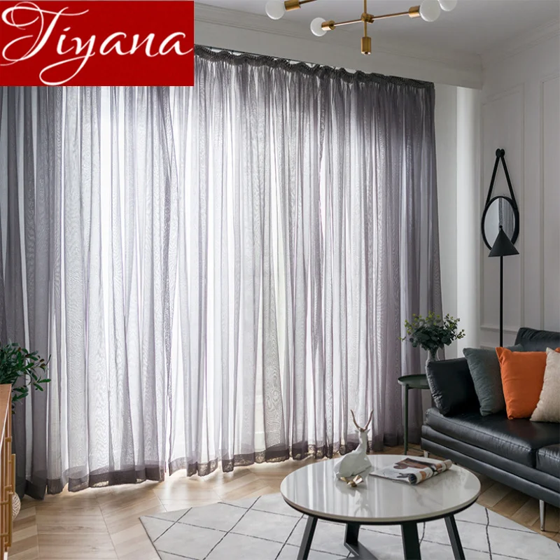 

Grey Organza Sheer Curtain Tulle Fabric Window Bedroom Green Drapes Modern Curtain for Living Room Kitchen Treatment T&276 #30