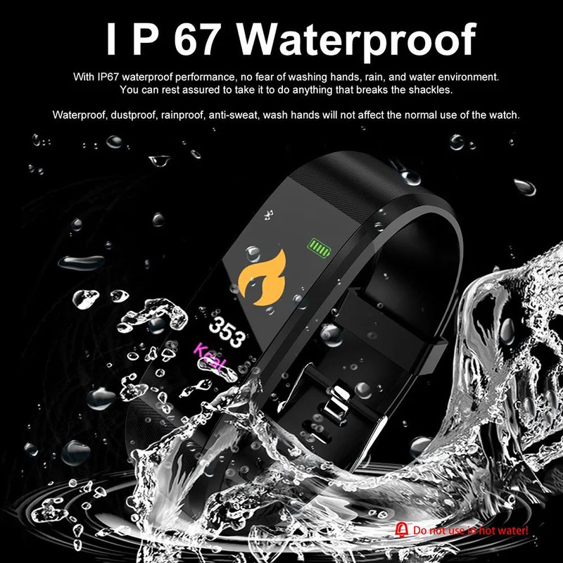 

ID115 PLUS smart Bluetooth fitness pedometer step counter wrist sleep heart rate monitoring watch with calorie running tracker