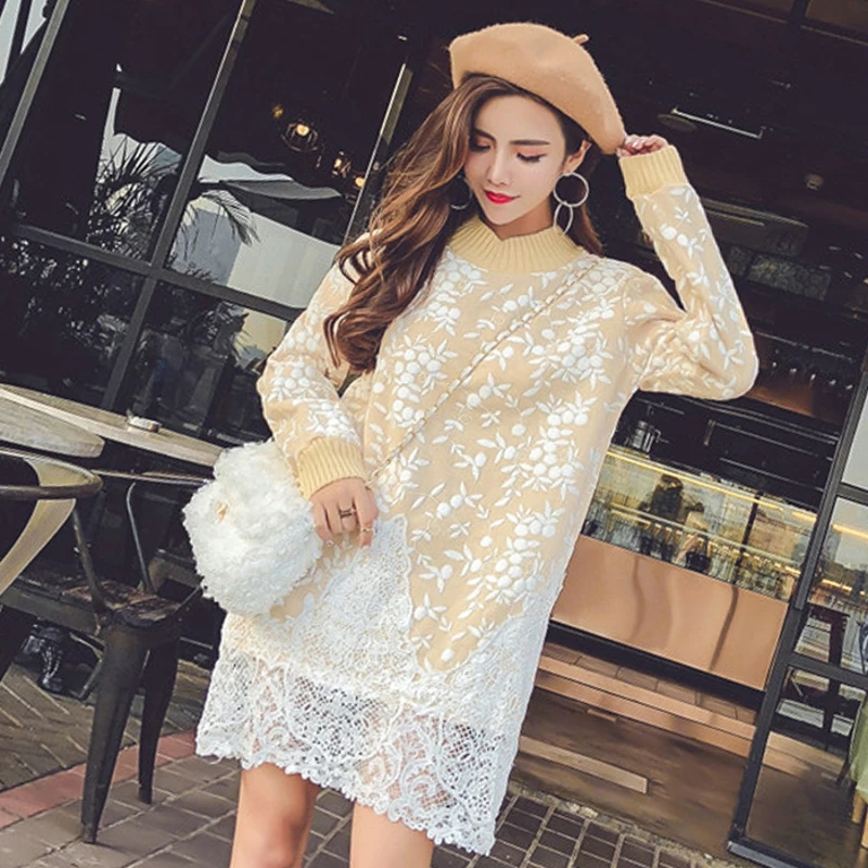 Fashion Loose Ladies Dresses High Quality Spring Lace Dress Women Autumn Vestidos Evening Party Girl Long Sleeve TTJ9101 | Женская