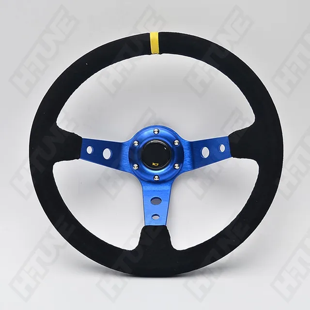 H TUNE JDM 350mm BLACK/BLUE/RED OM Universal Suede Leather Car Auto