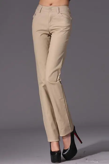 Новые модные повседневные женские брюки со средней талией, хлопковые офисные женские узкие брюки, S-4XL - Цвет: Хаки