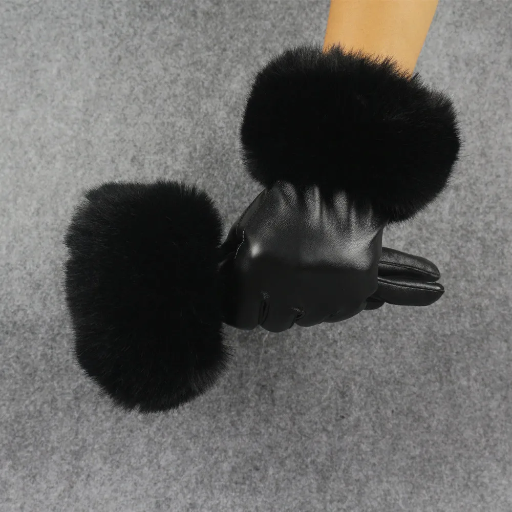 Новое поступление модные женские черные кожаные перчатки осень зима теплые варежки gant tactile hiver перчатки для женщин# E30