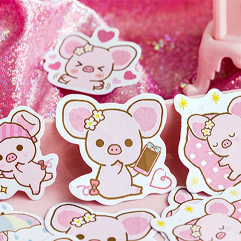 

45pcs/box Pink Pig Stickers Cute Cartoon Decor Adhesive Stickers For Girls Gifts Decor Scrapbooking Diary Diy Albums Papeterie