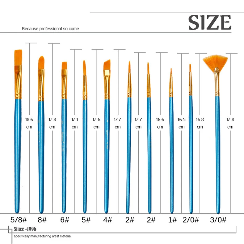 10 шт., набор кистей для рисования маслом, гуашь, акварель, крючок, линия, нейлоновые волосы, длинный стержень, круглая головка, заостренная плоская головка, принадлежности для рисования