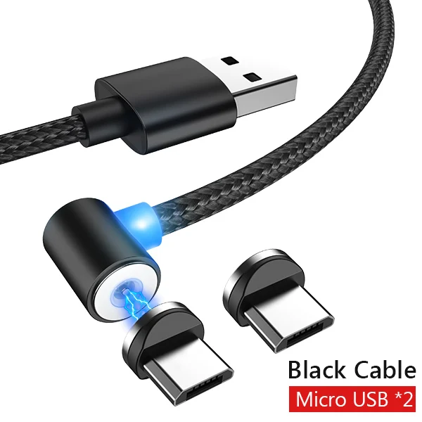 NOHON 90 градусов Магнитный кабель светодиодный освещение для iPhone X XS XR 8 Plus Micro usb type C быстрое зарядное устройство кабели для samsung S9 1 м 2 м - Цвет: Black cable 2 Micro