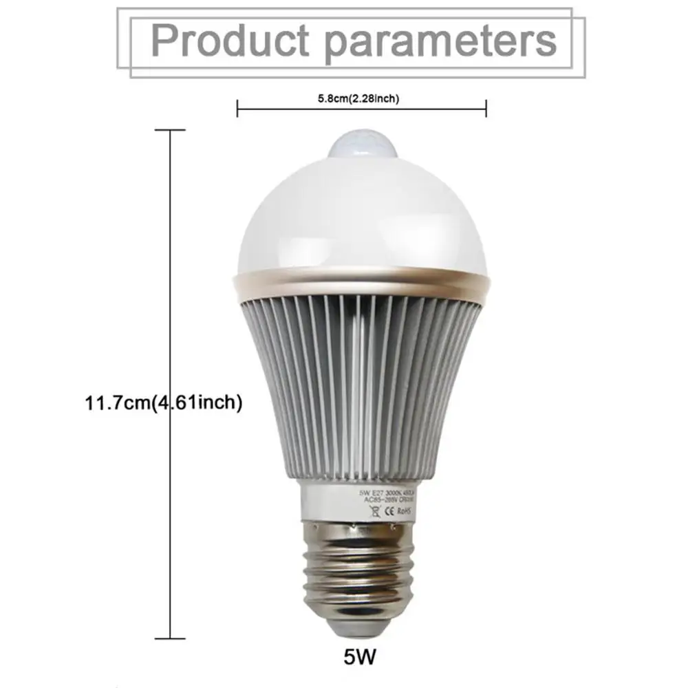 Светодиодный 5 Вт Авто движения светодиодная лампа с датчиком E27 светодиодный лампы Смарт PIR инфракрасная лампа ночник для Лестница двор
