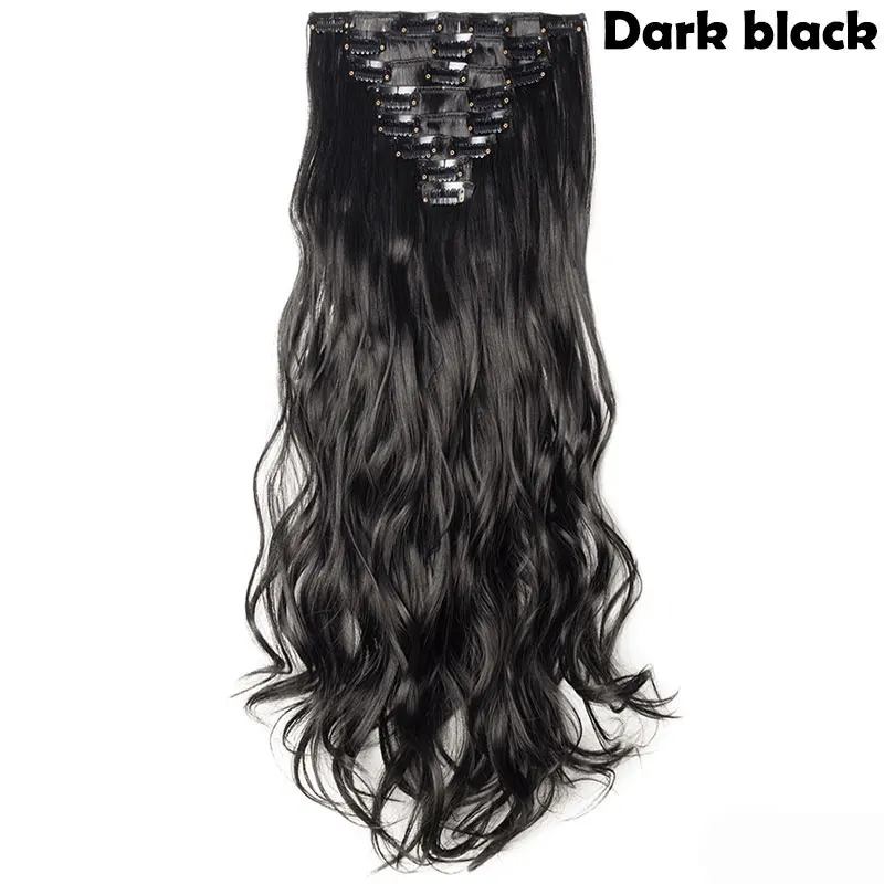 SNOILITE, 17 дюймов, женские длинные кудрявые синтетические волосы на 18 клипсах для наращивания, накладные волосы на клипсах, настоящие натуральные волосы, шиньоны для женщин - Цвет: dark black