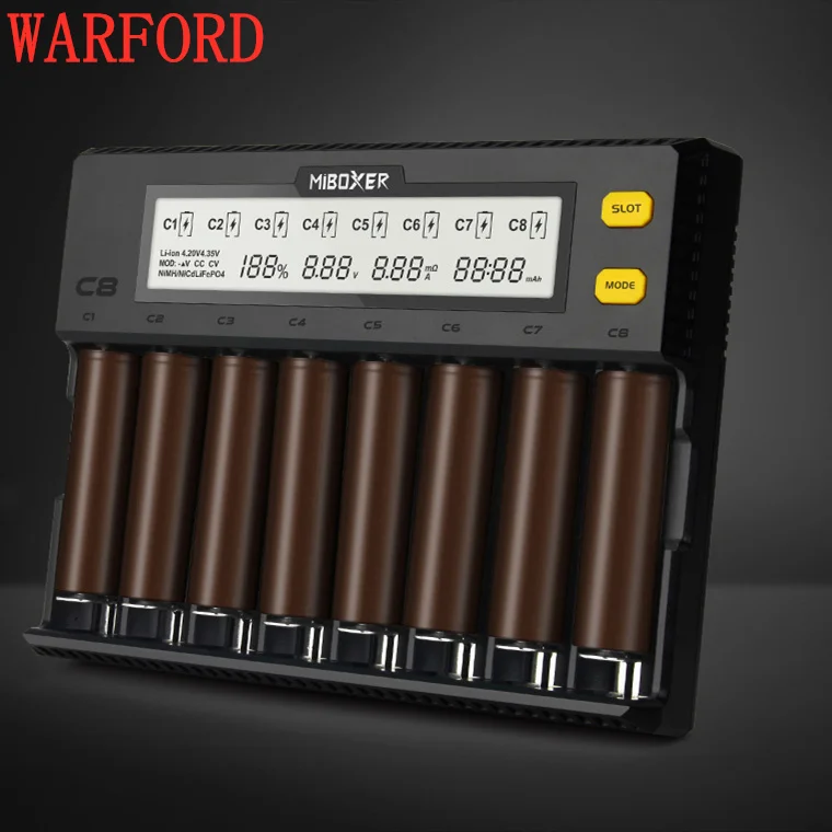 

MiBOXER C8 18650 Battery Charger LCD Display 1.5A for Li-ion LiFePO4 Ni-MH Ni-Cd AA 21700 20700 26650 18350 17670 RCR123 18700