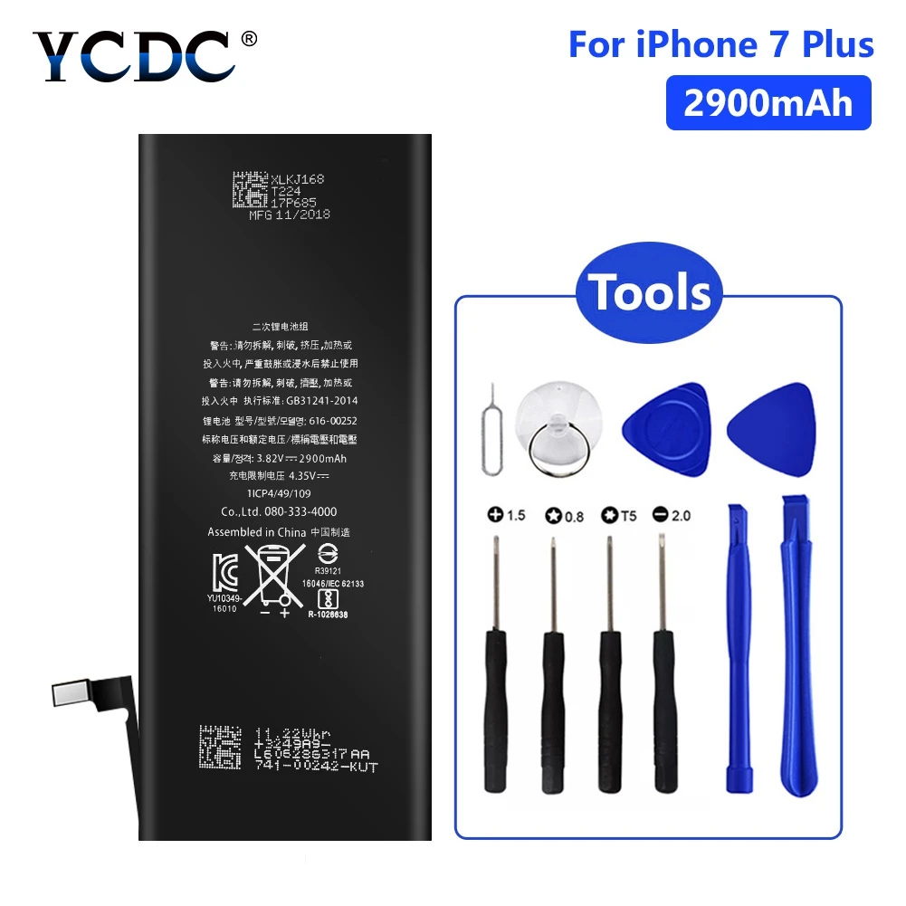 

YCDC Lithium Phone Real capacity 3.82V 2900mAh Battery For iPhone 7 Plus 7Plus Rechargeable Phone Bateria Batteries Free Tools