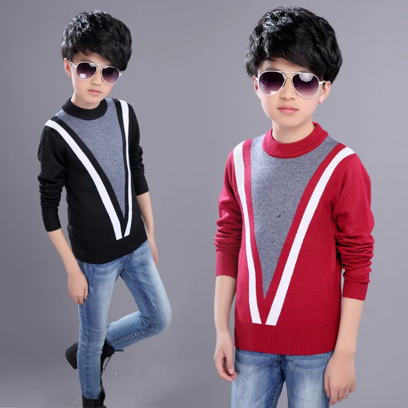 Children's sweater 2018 new winter boy sweater big boy autumn and winter round neck thick sweater bottoming shirt baby sweater mock neck ribbed patched sweater